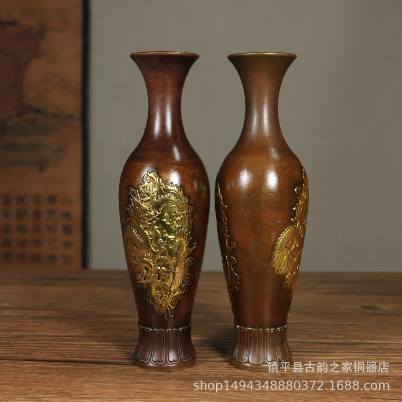 Office Furniture Phoenix - Pure Copper Dragon Phoenix Gold-Plated Brass