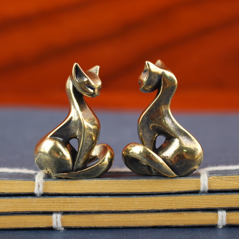 Office Furniture And Design - Mini Cat Figurines Brass Display Funny
