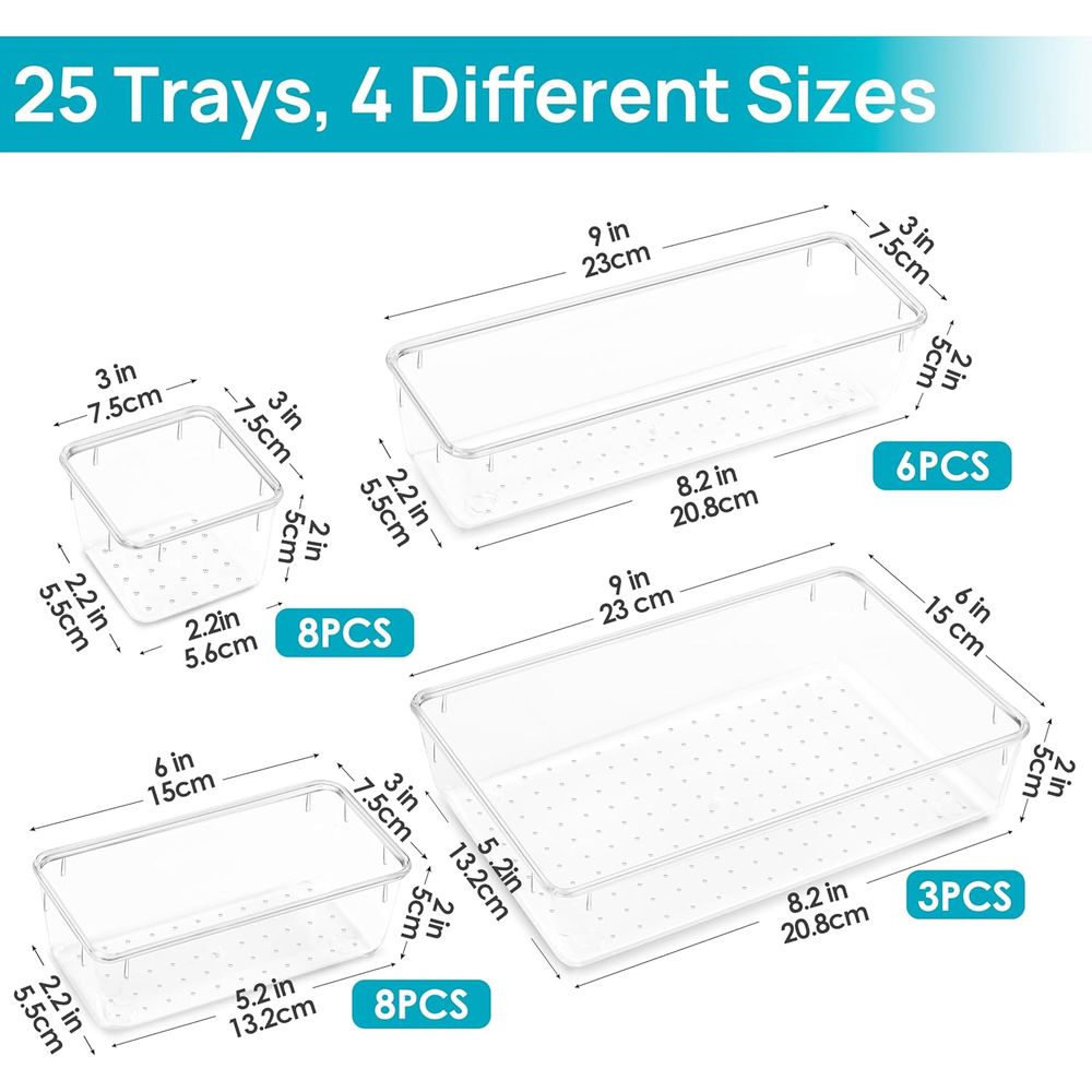 25 PCS Clear Plastic Drawer Or - огляд і ціна Drawer Organizer Tray
